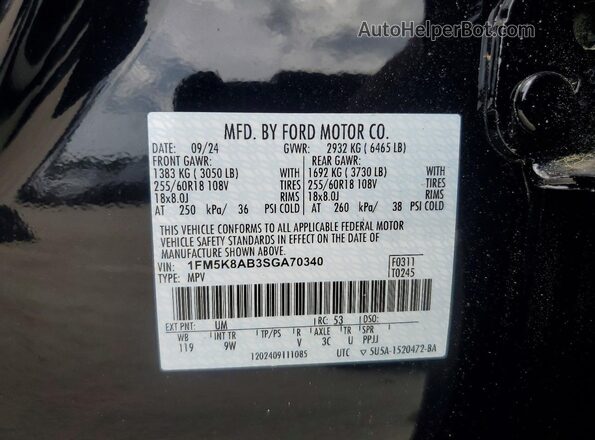 1FM5K8AB3SGA70340 2025 FORD EXPLORER Black Панорамний вид салону 360°
