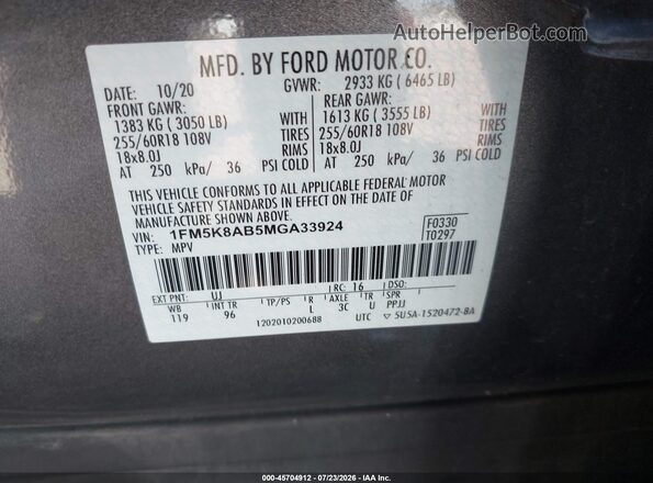 1FM5K8AB5MGA33924 2021 FORD POLICE INTERCEPTOR Gray Вид підкапотного простору