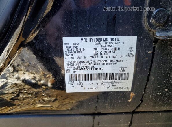 1FM5K8AB6LGD01250 2020 FORD EXPLORER Black 360 interior view