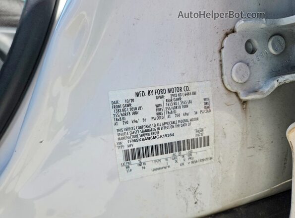1FM5K8AB6MGA19384 2021 FORD EXPLORER White Widok naklejki z numerem VIN