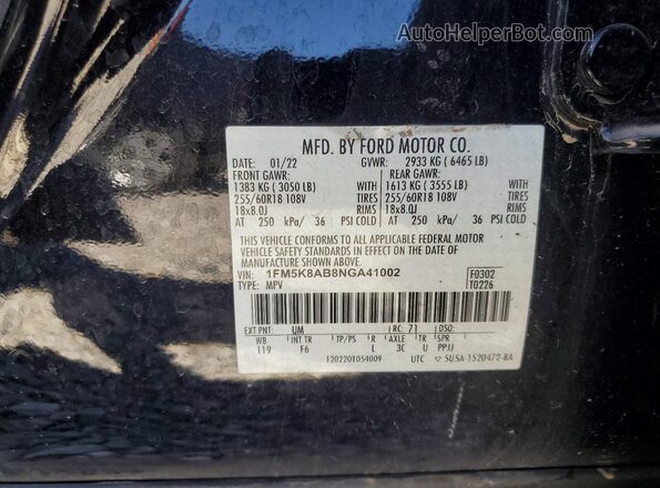 1FM5K8AB8NGA41002 2022 FORD EXPLORER White VIN կոդի պիտակի տեսք