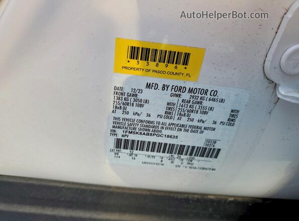 1FM5K8AB8PGC18635 2023 FORD EXPLORER Белый Вид наклейки с VIN-кодом