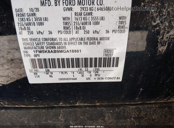 1FM5K8AB9MGA18861 2021 FORD POLICE INTERCEPTOR Black Vista del compartimento del motor