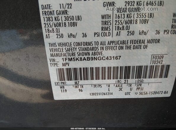 1FM5K8AB9NGC43167 2022 FORD POLICE INTERCEPTOR Gray Widok komory silnika