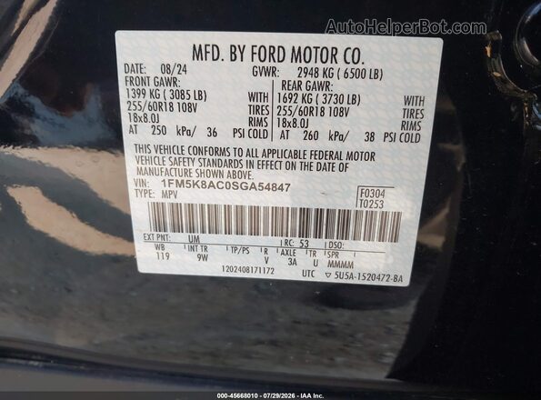 1FM5K8AC0SGA54847 2025 FORD POLICE INTERCEPTOR Черный Вид подкапотного пространства