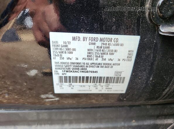 1FM5K8AC1NGB76945 2022 FORD EXPLORER Black Շարժիչի բաժամունքի տեսք