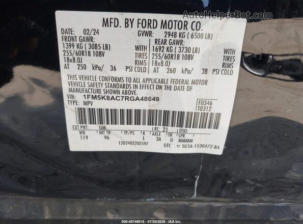 1FM5K8AC7RGA48649 2024 FORD POLICE INTERCEPTOR Черный Вид подкапотного пространства