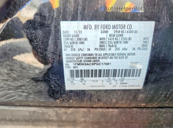 1FM5K8AC9PGC17681 2023 FORD EXPLORER Black Vista de la etiqueta del VIN