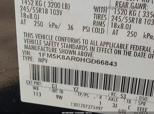1FM5K8AR0HGD66843 2017 FORD UTILITY POLICE INTERCEPTOR Black Вид підкапотного простору