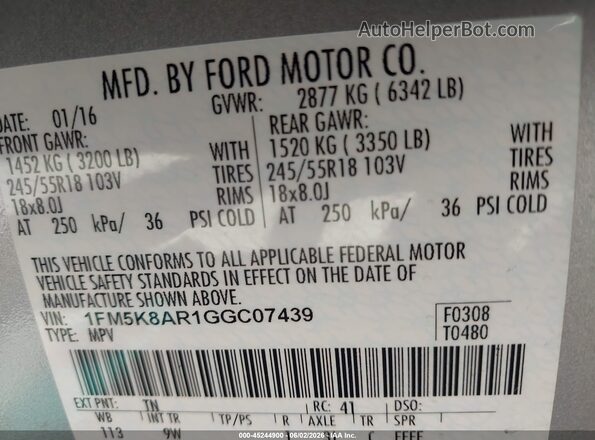1FM5K8AR1GGC07439 2016 FORD UTILITY POLICE INTERCEPTOR Silver Engine compartment view