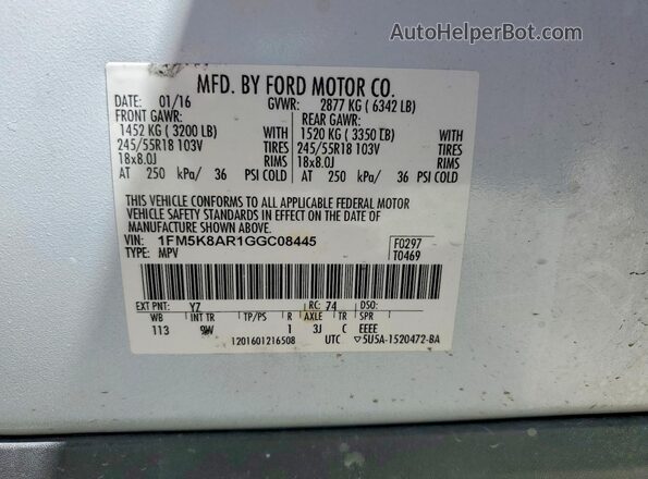 1FM5K8AR1GGC08445 2016 FORD EXPLORER White VIN sticker view