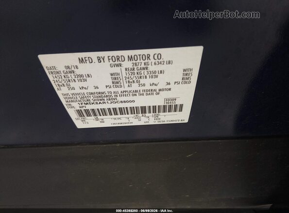 1FM5K8AR1JGC88000 2018 FORD POLICE INTERCEPTOR Blue Շարժիչի բաժամունքի տեսք