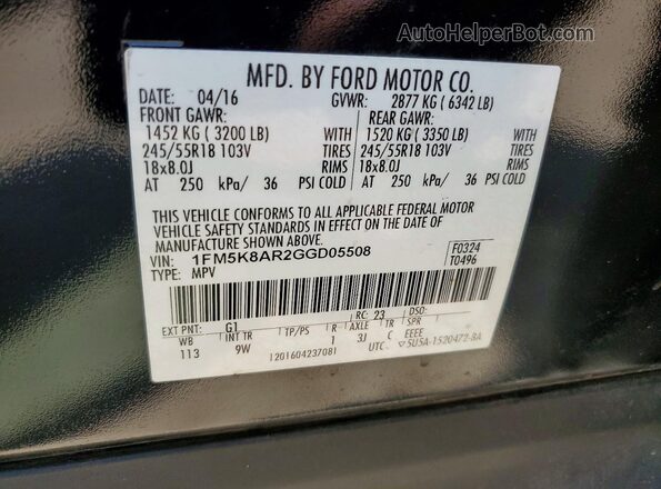 1FM5K8AR2GGD05508 2016 FORD EXPLORER Black VIN sticker view