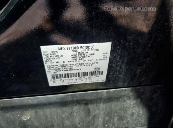 1FM5K8AR2JGC35385 2018 FORD EXPLORER Black Vista de la etiqueta del VIN