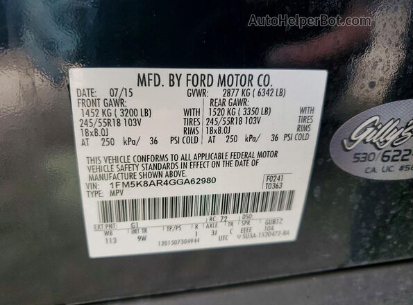1FM5K8AR4GGA62980 2016 FORD EXPLORER Black Vista del compartimento del motor