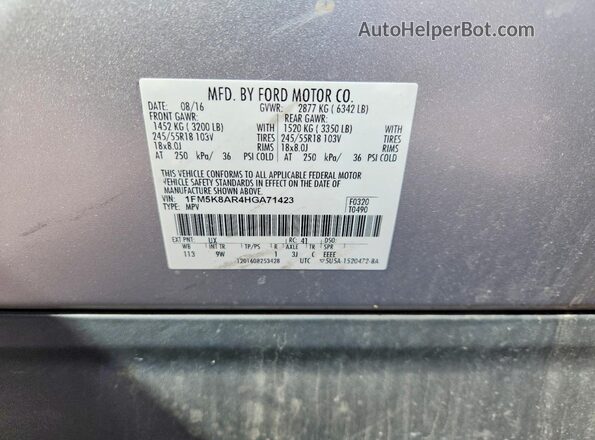 1FM5K8AR4HGA71423 2017 FORD EXPLORER Silver Engine compartment view