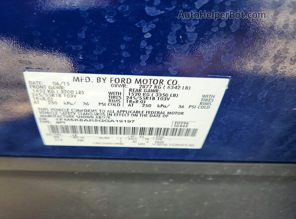 1FM5K8AR5GGA19197 2016 FORD EXPLORER Blue Vista del compartimento del motor
