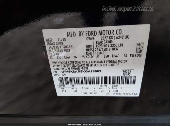 1FM5K8AR5KGA78663 2019 FORD POLICE INTERCEPTOR Black Շարժիչի բաժամունքի տեսք