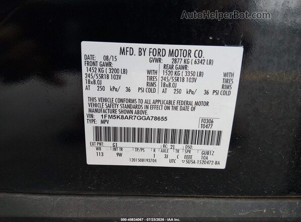 1FM5K8AR7GGA78655 2016 FORD UTILITY POLICE INTERCEPTOR Black Engine compartment view