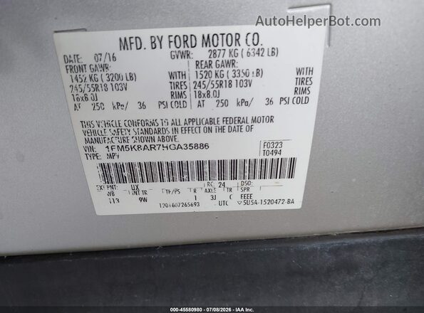 1FM5K8AR7HGA35886 2017 FORD UTILITY POLICE INTERCEPTOR Silver Engine compartment view