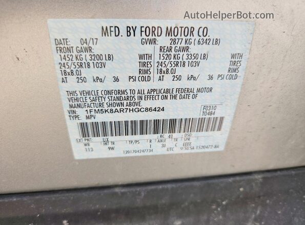 1FM5K8AR7HGC86424 2017 FORD EXPLORER Silver Widok komory silnika