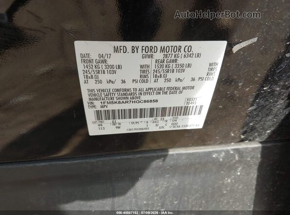 1FM5K8AR7HGC86858 2017 FORD EXPLORER Black Շարժիչի բաժամունքի տեսք