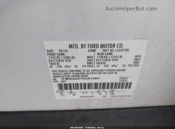 1FM5K8AR7KGA12907 2019 FORD POLICE INTERCEPTOR Белый Вид подкапотного пространства
