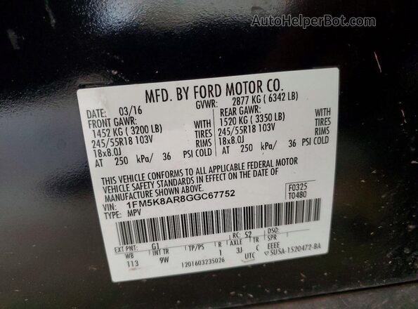 1FM5K8AR8GGC67752 2016 FORD EXPLORER Black Панорамний вид салону 360°