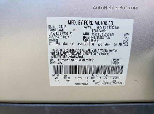 1FM5K8AR9GGA71965 2016 FORD EXPLORER Silver VIN կոդի պիտակի տեսք