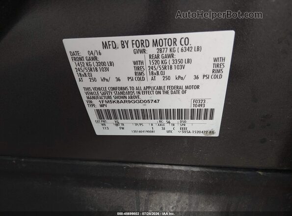 1FM5K8AR9GGD05747 2016 FORD UTILITY POLICE INTERCEPTOR Gray Widok komory silnika