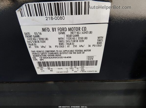 1FM5K8AR9GGD16456 2016 FORD UTILITY POLICE INTERCEPTOR Black ძრავის განყოფილების ხედი