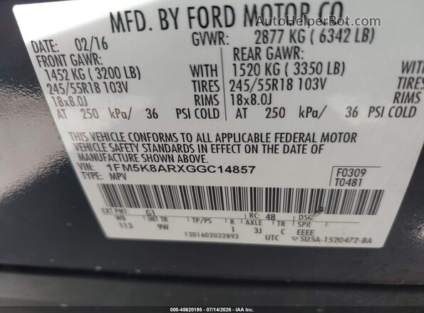 1FM5K8ARXGGC14857 2016 FORD UTILITY POLICE INTERCEPTOR Black Vista del compartimento del motor
