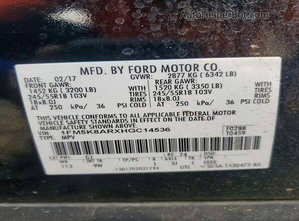 1FM5K8ARXHGC14536 2017 FORD EXPLORER Black Vista interior de 360 grados