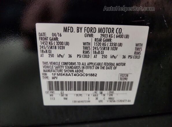 1FM5K8AT4GGC91882 2016 FORD EXPLORER Black VIN კოდის სტიკერის ხედი