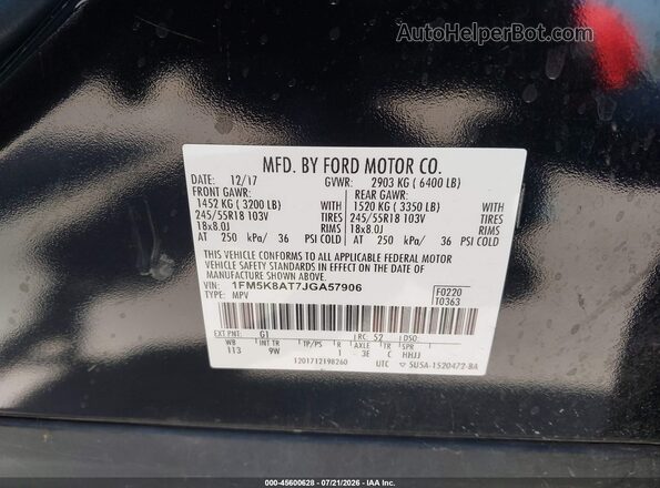 1FM5K8AT7JGA57906 2018 FORD POLICE INTERCEPTOR Black Widok komory silnika