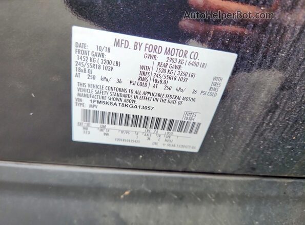 1FM5K8AT8KGA13057 2019 FORD EXPLORER Black Вид наклейки з VIN-кодом