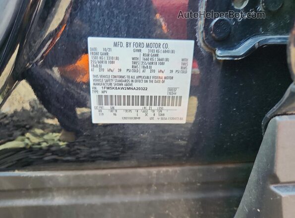 1FM5K8AW2MNA20322 2021 FORD EXPLORER Черный Вид подкапотного пространства