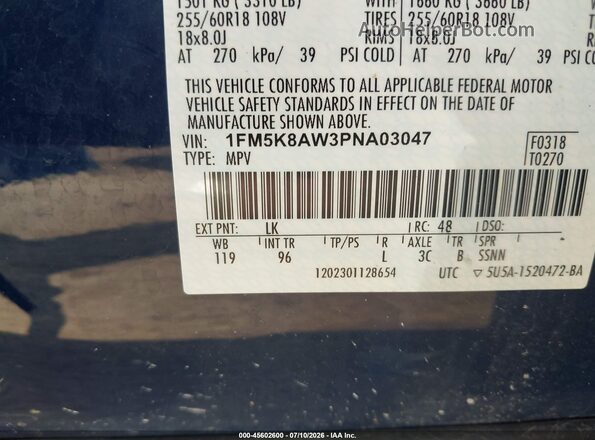 1FM5K8AW3PNA03047 2023 FORD POLICE INTERCEPTOR Blue ძრავის განყოფილების ხედი