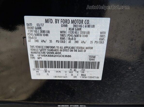 1FM5K8B82HGC63686 2017 FORD EXPLORER Black Engine compartment view