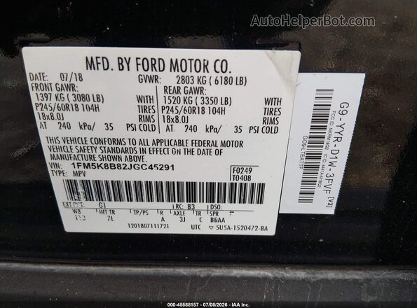 1FM5K8B82JGC45291 2018 FORD EXPLORER Black Widok komory silnika