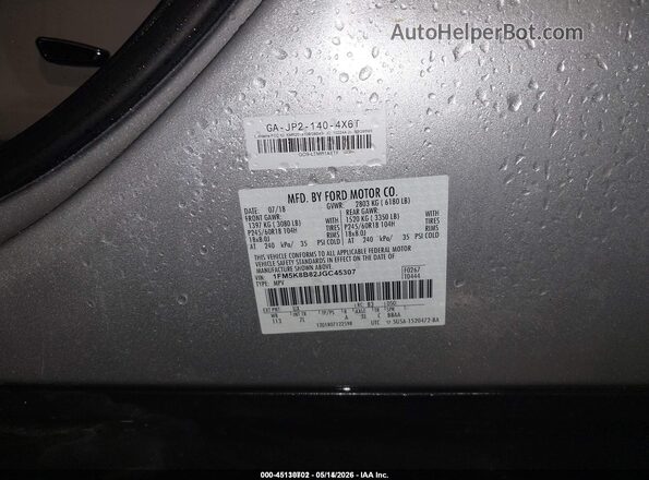 1FM5K8B82JGC45307 2018 FORD EXPLORER Black Вид підкапотного простору