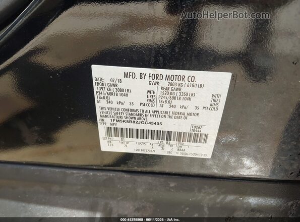 1FM5K8B82JGC45405 2018 FORD EXPLORER Black Вид підкапотного простору