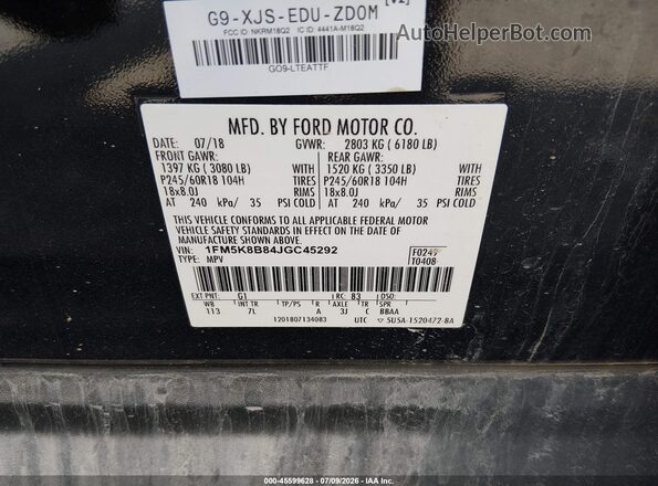 1FM5K8B84JGC45292 2018 FORD EXPLORER Black Widok komory silnika