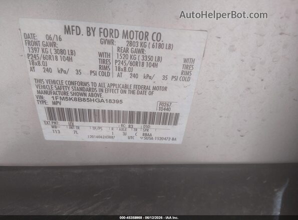 1FM5K8B85HGA18395 2017 FORD EXPLORER Silver Engine compartment view