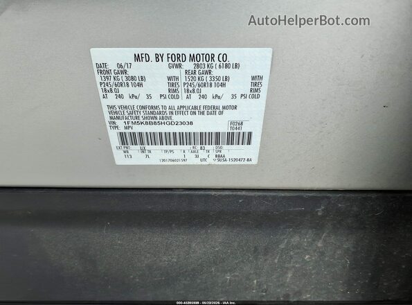 1FM5K8B85HGD23038 2017 FORD EXPLORER Silver Widok komory silnika