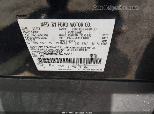 1FM5K8B85JGA59535 2018 FORD EXPLORER Black ძრავის განყოფილების ხედი