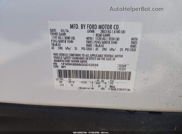 1FM5K8B88GGD32556 2016 FORD EXPLORER Белый Вид подкапотного пространства