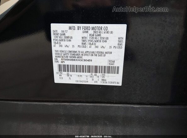 1FM5K8B8XHGC80459 2017 FORD EXPLORER Black Вид підкапотного простору