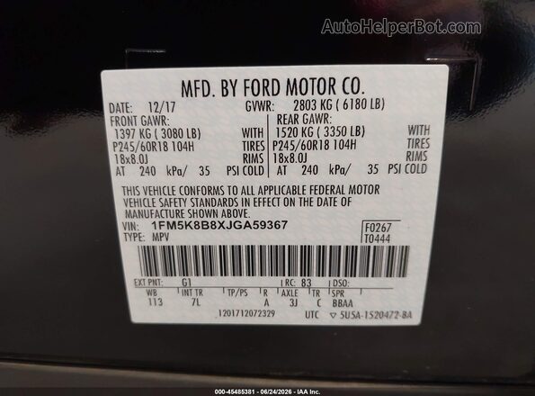 1FM5K8B8XJGA59367 2018 FORD EXPLORER Черный Вид подкапотного пространства