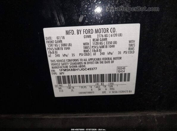 1FM5K8BH1JGC45377 2018 FORD EXPLORER Black Engine compartment view